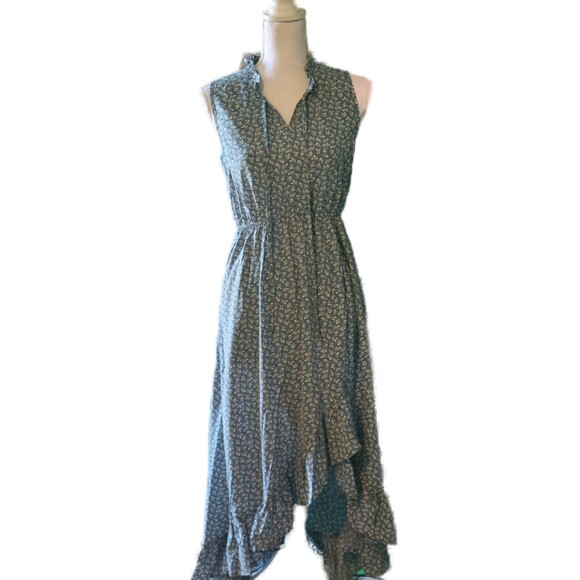KIRUNDO Sleeveless Floral Print High Low Tie V Neck Ruffle A-Line Dress Sz S - Picture 3 of 7